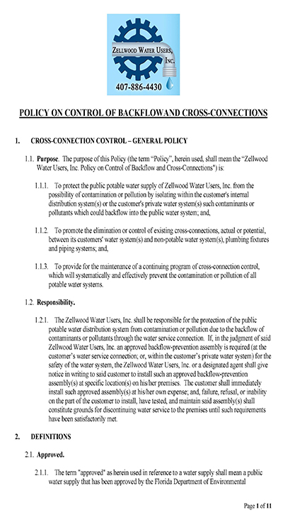 Policy On Control of Backflow and Cross-Connection